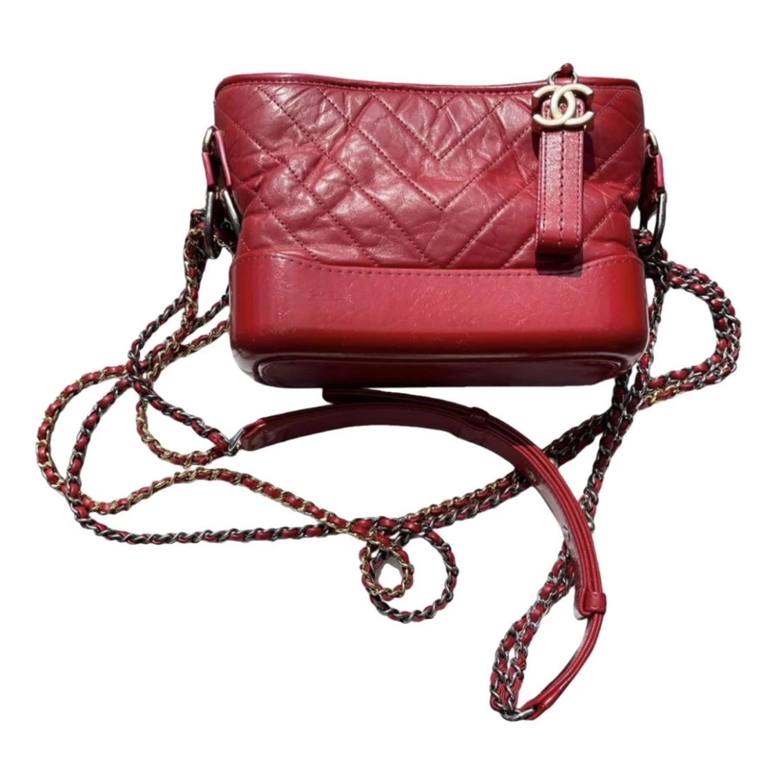 Röd quiltad Chanel axelväska i skinn - 2