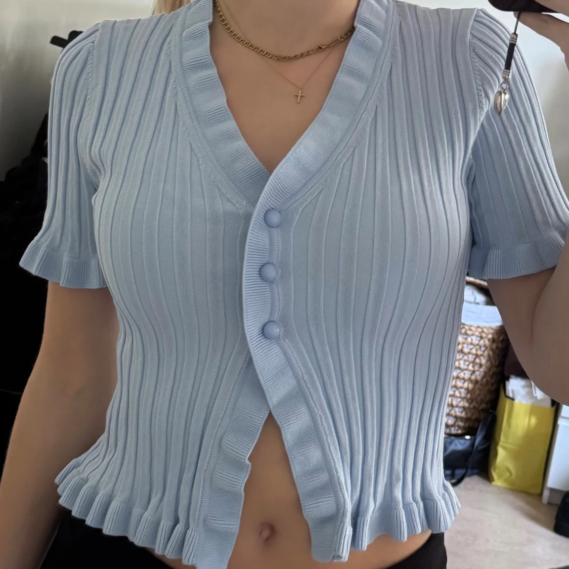 Ljusblå ribbad topp  - 2