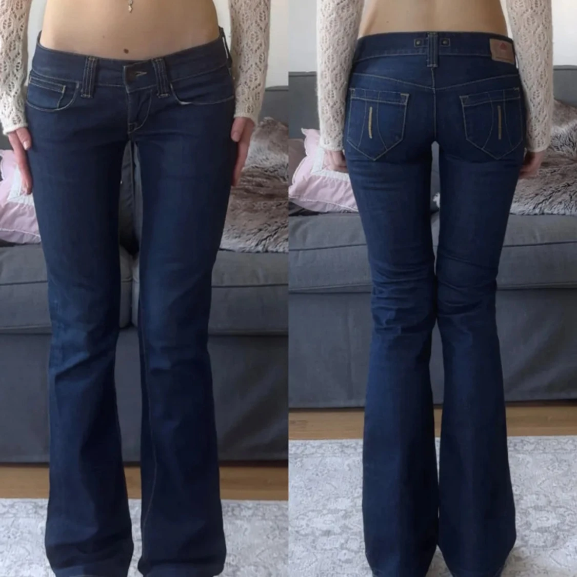 Mörkblå bootcut jeans med låg midja - 1