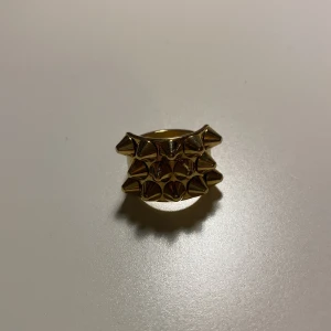 Guldig statementring från Edblad INTRESSE KOLL PRIS DISKUTERAS  - Cool statementring från Edblad i guldtonad metall med flera rader av konformade nitar. Ringen har en bred design som verkligen sticker ut och ger edgy vibes. Perfekt för dig som vill ha något unikt och vågat på fingret.