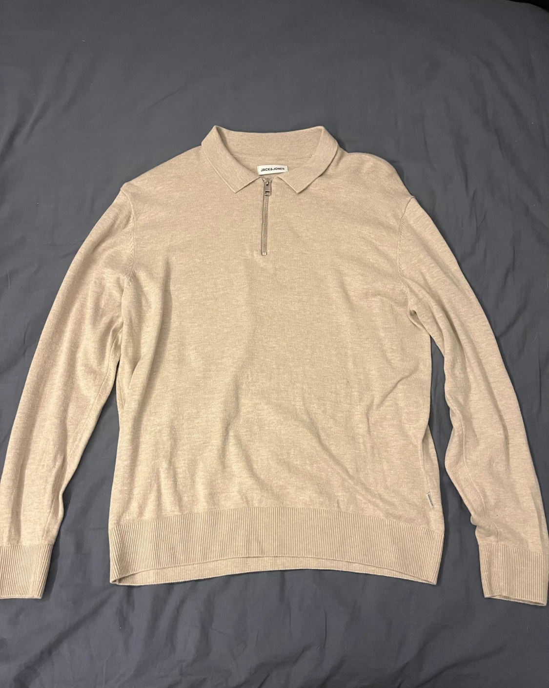 Beige stickad half zip tröja från Jack & Jones
