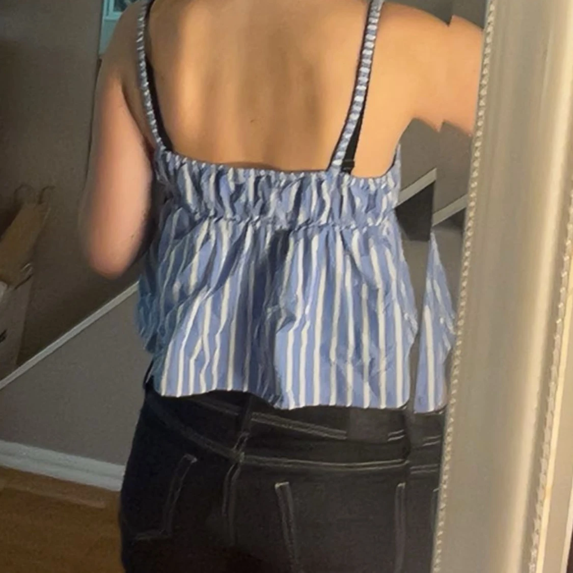 Blåvit randig linnetopp med knyt - 2