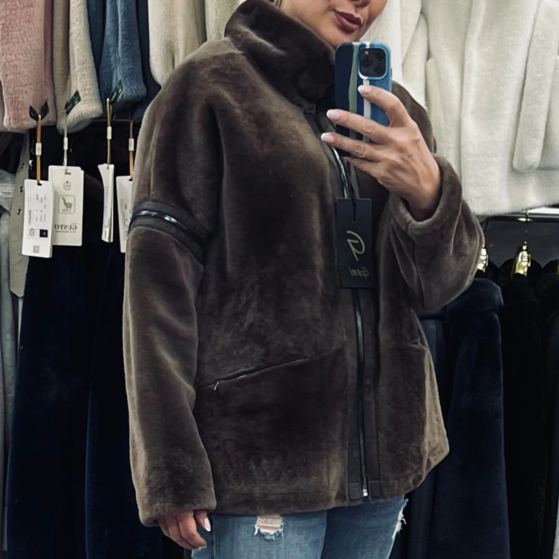 Brun teddyjacka med dragkedja - 1