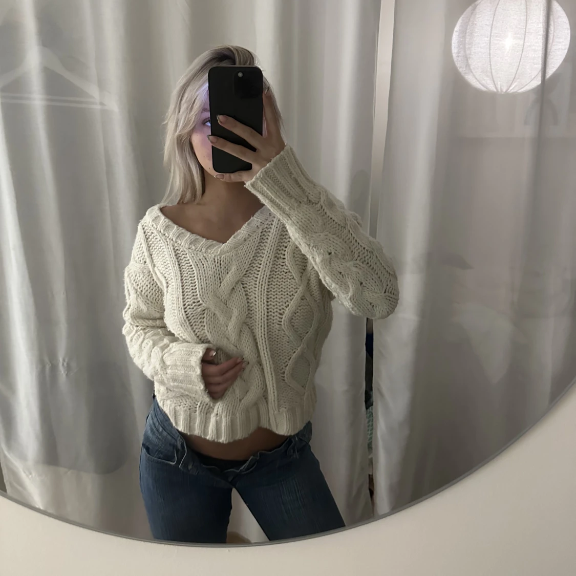 Vit stickad tröja  - 90