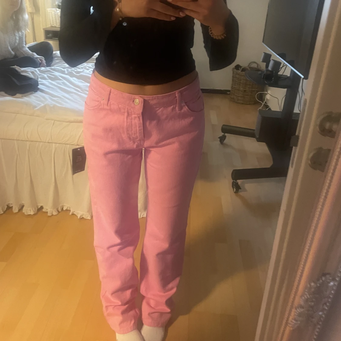 rosa låga jeans