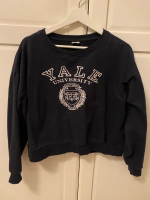 Yale tröja - Supersnygg klassisk mörkblå yale tröja. Den är något gripas och oversized men sitter jätte snyggt! Perfekt över ett linne och till ett par jeans. Använd två gånger så den är i nyskick! Frakt är ca 60 kr men blir billigare vid köp av annat!