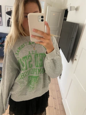 Sweatshirt  - Säljer denna fina sweatshirt med tryck från Bershka i storlek S