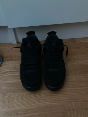 J4 black cat - Jordan 4 black cat fick i present av min mamma men är  aldrig använda  Boxen gick sönder vid öppning av skorna så jag kastade den. Riktigt bra skick storlek 43.