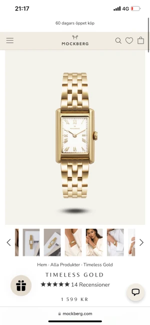 Klocka Mockberg - Timeless gold klocka från Mockberg. Köpt i april 2023, klockan är som ny. Den är förminskad lite grann hos en urmakare, men går att förstora den igen då delarna finns kvar. Kvitto och fler bilder finns vid intresse. 