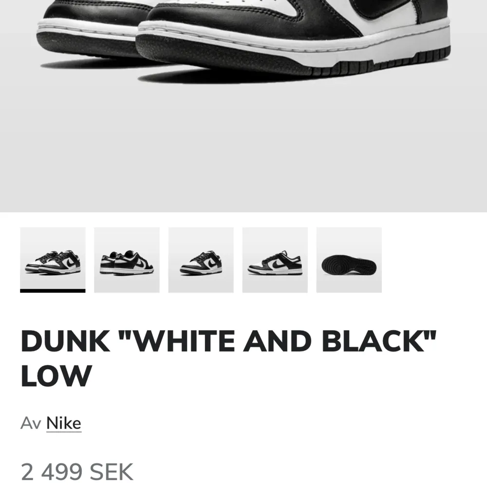 Säljer dessa populära Nike dunks i ett okej skick! Lite creasade framtill men går lätt att fixa! 500kr, nypris 2500🖤🤍. Skor.