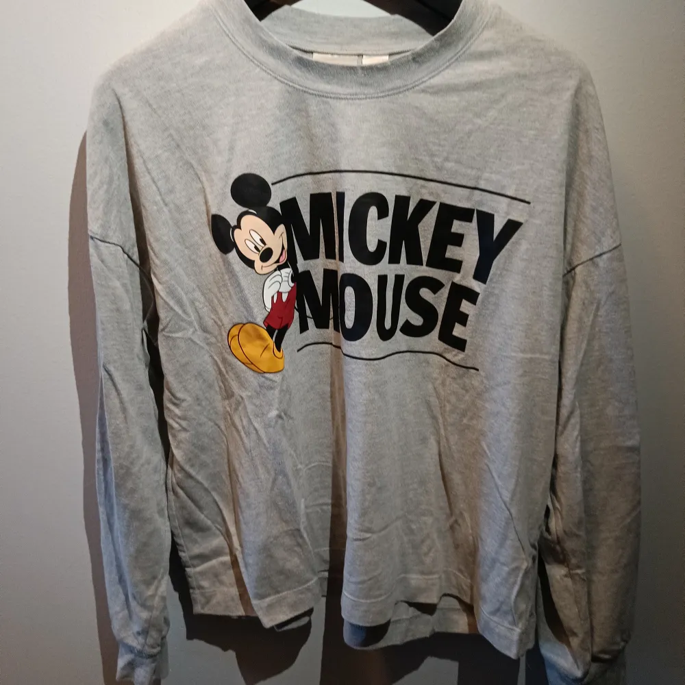 En grå långärmad Mickey Mouse tröja från h&m i storlek S! . Tröjor & Koftor.