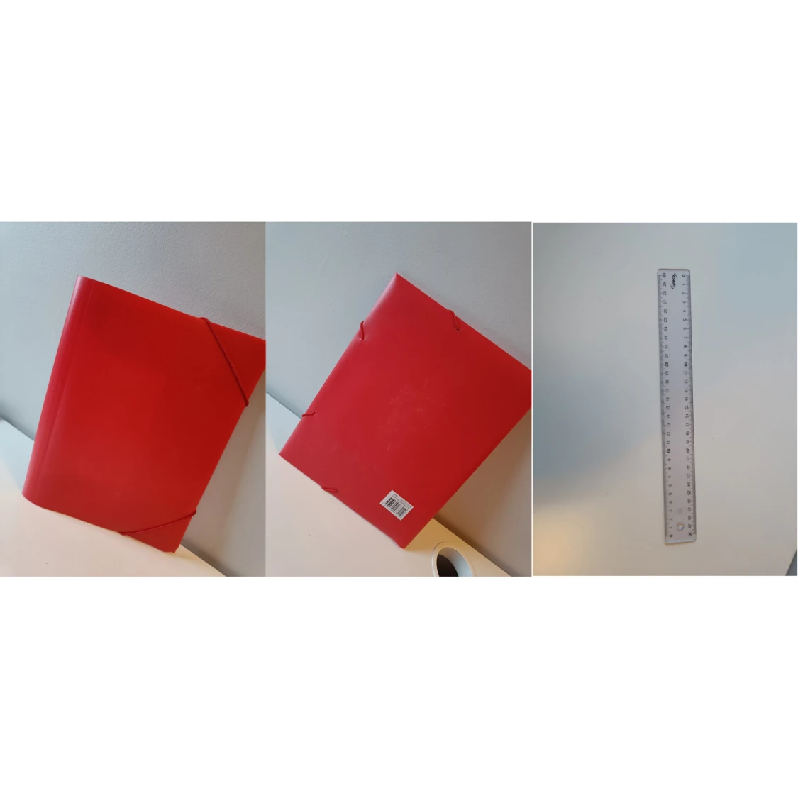 Säljer en röd plastficka + linjal!