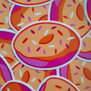 Lesbisk donut klistermärke som jag designat själv. Köparen betalar för frakten, gratis frakt vid köp av 4 eller fler klistermärken