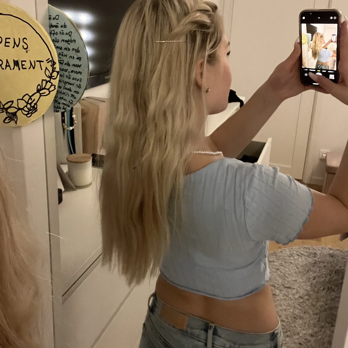 Ljusblå crop-kofta  - 90