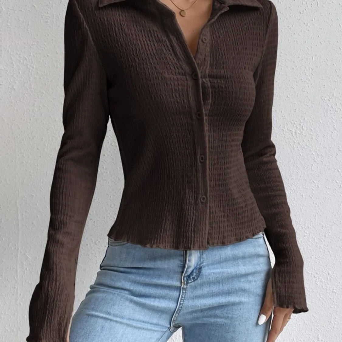 Textured Single Breasted Split Cuff Tee - 91