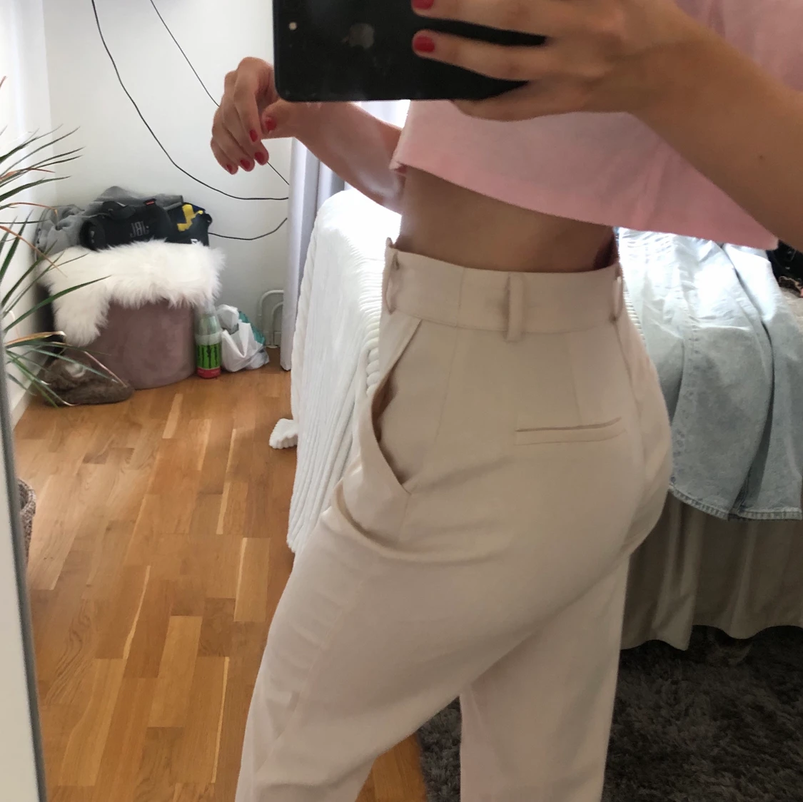 Ljusrosa raka kostymbyxor  - 91