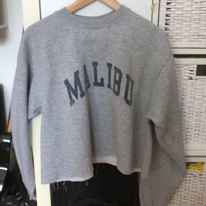 Grå Crewneck - Jättefin och mjuk tröja från brandy Melville! Har en liten fläck på ärmen (se bild två) med det syns knappt! Passar alla från xs-m beroende på hur man vill att den ska sitta.