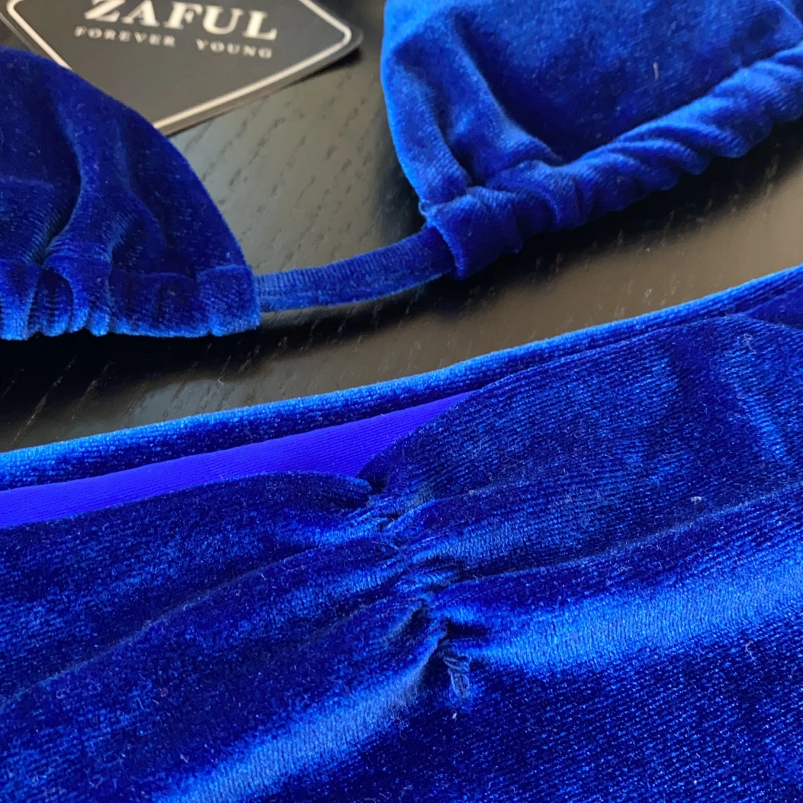 Blå velvet bikini - 90