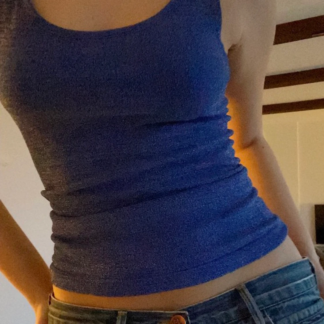 Blå glittrigt linne - 90