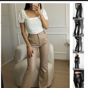 skinnbyxor - säljer dessa skinnbyxor från madlady. byxorna är endast använda 2 gånger så helt som nya. säljs för dom ej kommer till användning. byxorna sitter perfekt på mig som är 172cm lång.köparen står för frakten🤎