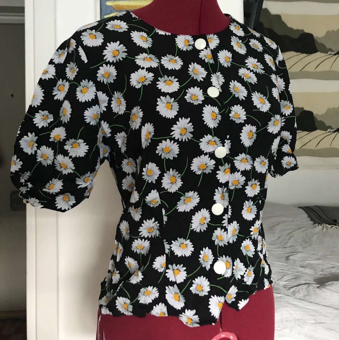 Retro blommig topp - S