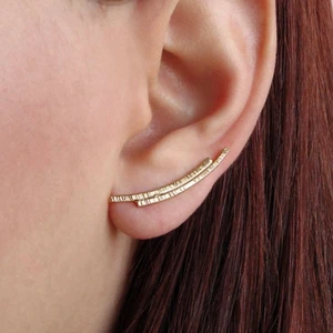 Minimalist Golden Ear Climber Earrings - Never worn. Selling one pair. Material: 925 solid sterling silver (gold plated in 24K) ear climbers hammered by hand. Fully hypoallergenic, nickel free & tarnish resistant. Weight: 1.50gr. Length: 0.94" / 24mm