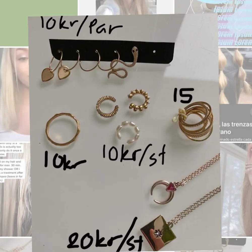 Massa smycken - pris står längst bak - frakt beror på hur mycket man köper. Minst 13kr. Accessoarer.