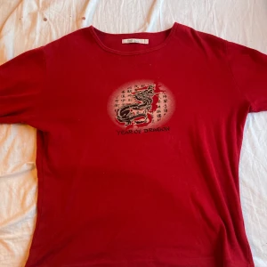 Röd långärmad tshirt  - Röd långärmad tröja med tryck. Den känns lite 90tal. Använder aldrig:/ skriv för frågor🧸♥️ Frakt 45💘