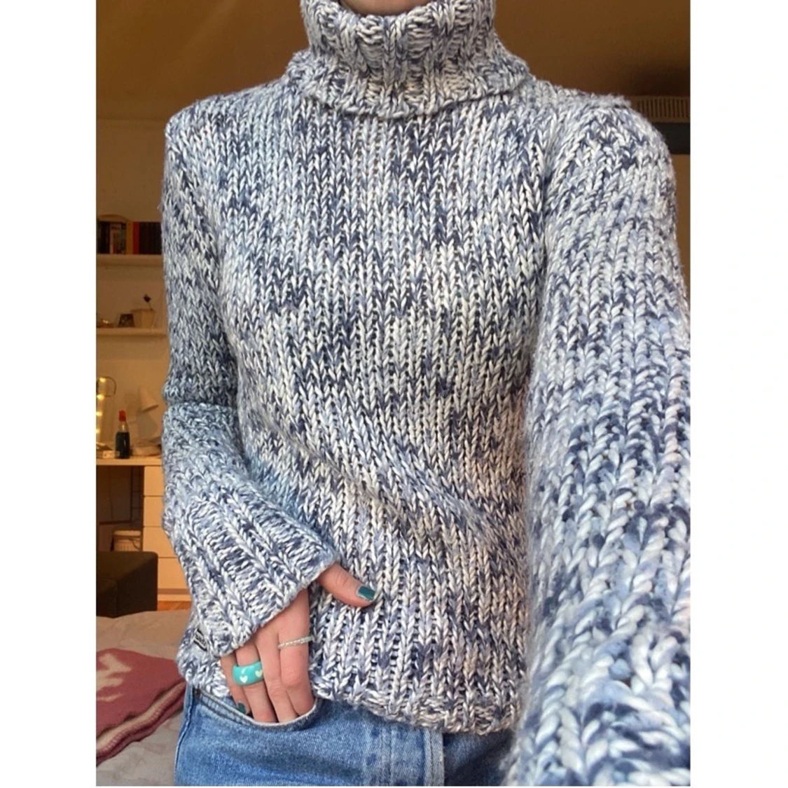 Blå stickad polotröja  - 91