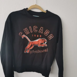 Sweatshirt med coolt tryck  - En sweatshirt med coolt tryck. Svart botten med orange/röd text o tryck. Den är i fint skick. Strl S. 120kr eller Bud. Köparen står för frakten och jag tar alltid 2 kr för emballage 