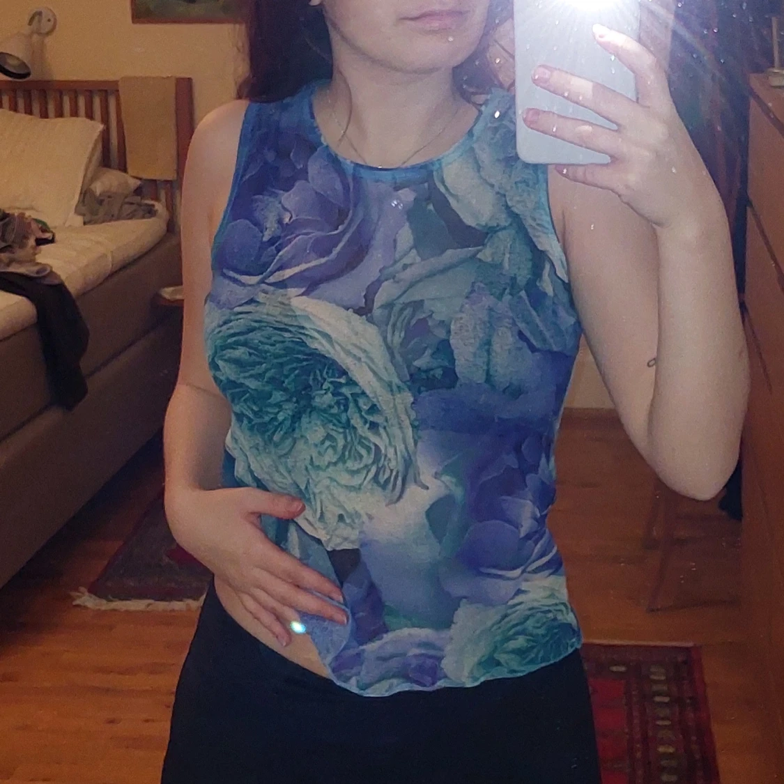 Mesh topp med mönster stk S