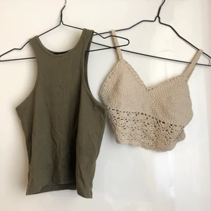 Crop tops  - Två crop tops storlek S. Gröna är från BIKBOK och den virkade är från Hollister! Säljes tillsammans 🐢