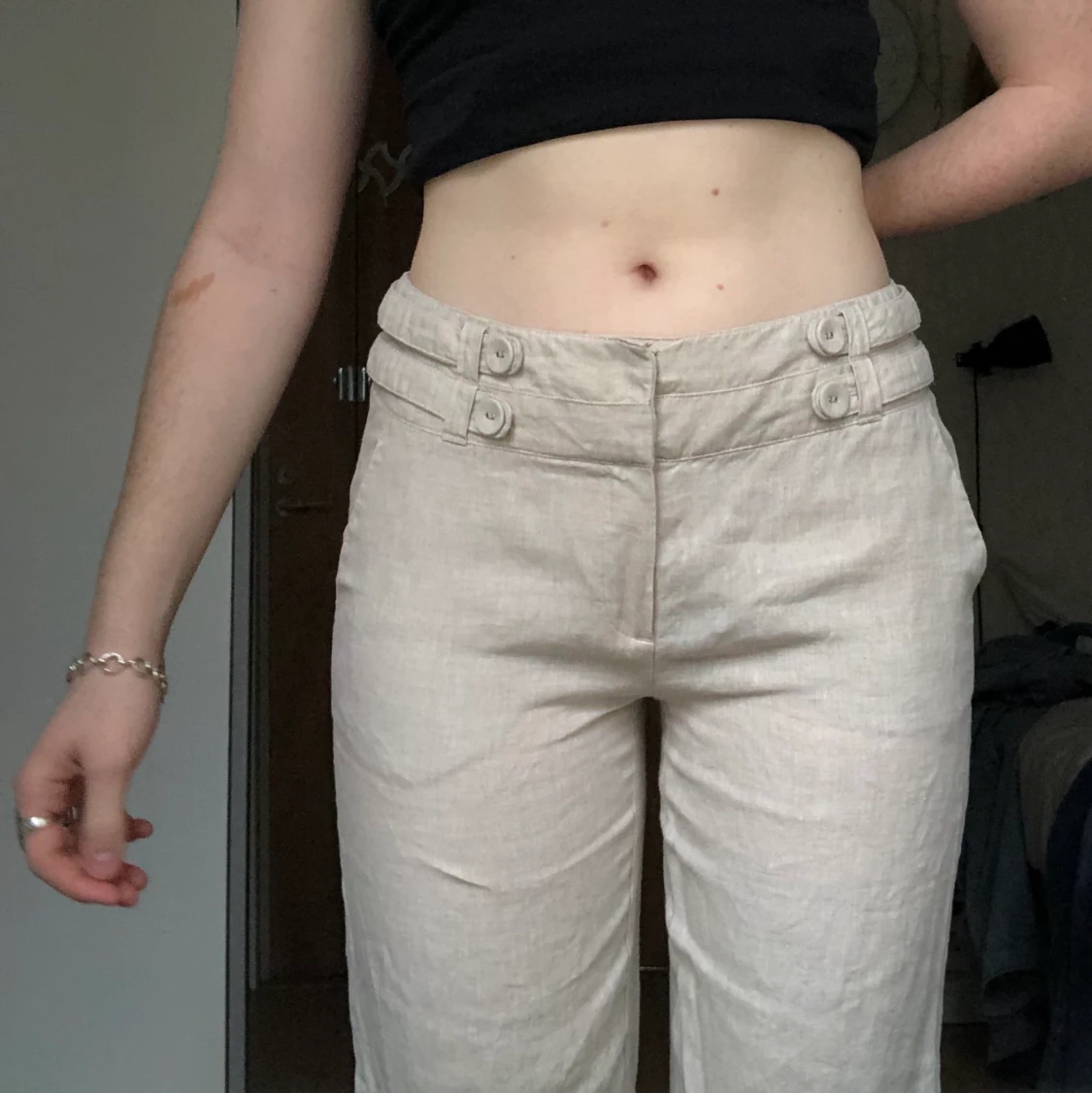 Linnebyxor Mid Waist - 90