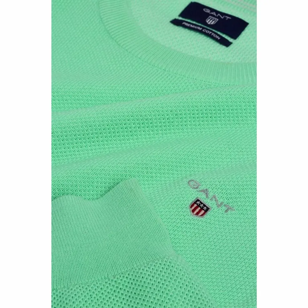 Gant Men's Cotton Pique Crew Sweater, Medium, Opal Green. Hoodies.