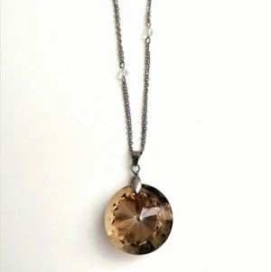 Halsband  - Silverkedja med brunt hänge i rökkvarts 47 cm långt 