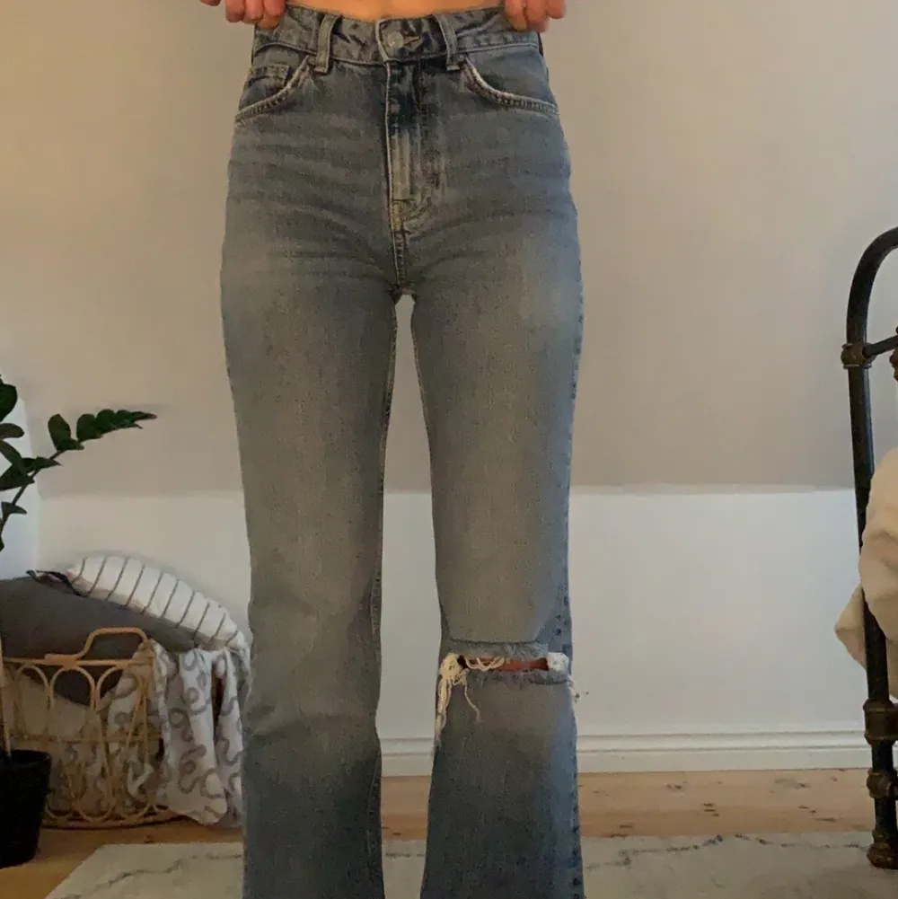 Jeans med hål från Gina tricot i petite storlek. Nypris 399. Använda två gånger, säljer pga inte min stil.🤍 Frakt tillkommer✨. Jeans & Byxor.
