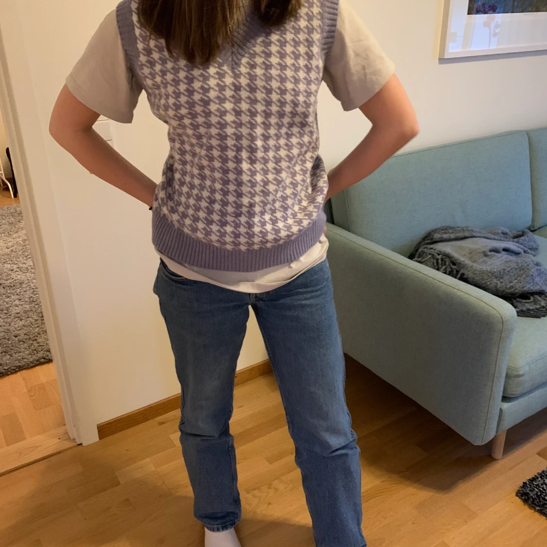 Lila hundtandsmönstrad väst