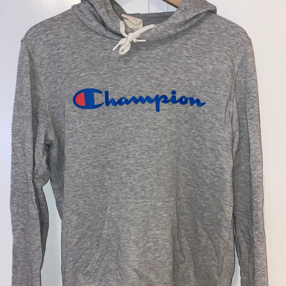 Grå Champion hoodie, sparsamt använd. Nypris: 499kr.. Hoodies.
