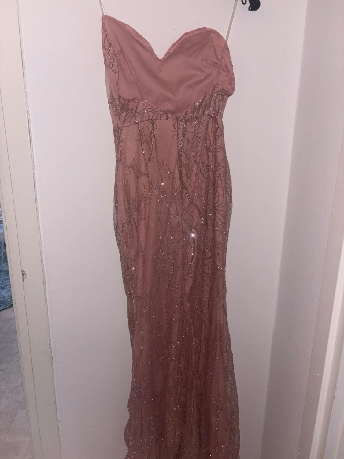 Rosa långklänning med paljetter - 1