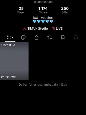 TikTok konto med 1200 följare och live åtkomst - Ett bra konto som är trusted