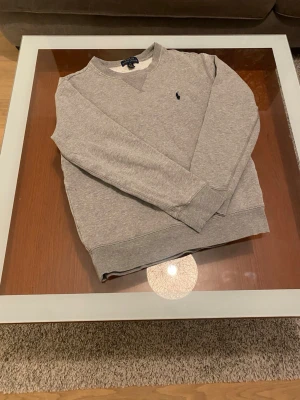 Ralph lauren  - Klassisk grå sweatshirt från Ralph Lauren med rund halsringning och broderad marinblå logga på bröstet. Tröjan har långa ärmar och ribbade muddar vid ärmslut och nederkant. Perfekt för en avslappnad och stilren look.