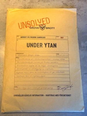 Unsolved: Under Ytan - Grimhed, 2008. Ett värdetransportrån går snett och en man får betala det ultimata priset. När kroppen av Fredrik Sandelius bärgas ur kalkbrottets kalla mörker, slits samhället i stycken. En skuld som aldrig betalas. En förmögenhet som aldrig hittas. Någon som gör allt för att hålla sanningen begravd. När polisen går vilse bland lögner och svek står allt hopp till ett nytt team. Oprövade, hungriga, ifrågasatta. Nu är frågan, kan ni hitta sanningen? Vad döljer sig egentligen under ytan i Grimhed?