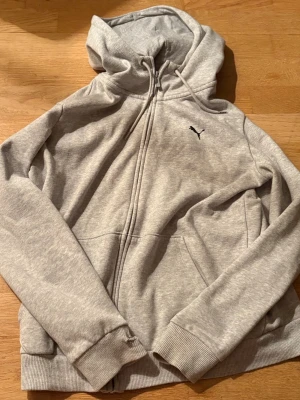 Grå hoodie med dragkedja från Puma - Fin grå hoodie från puma har dock två hål som visas på bildne 