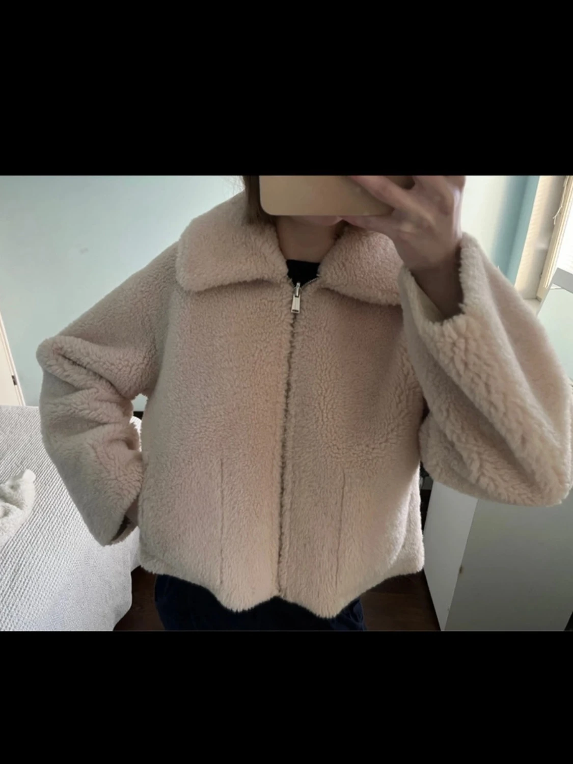 Beige teddyjacka med dragkedja - 1