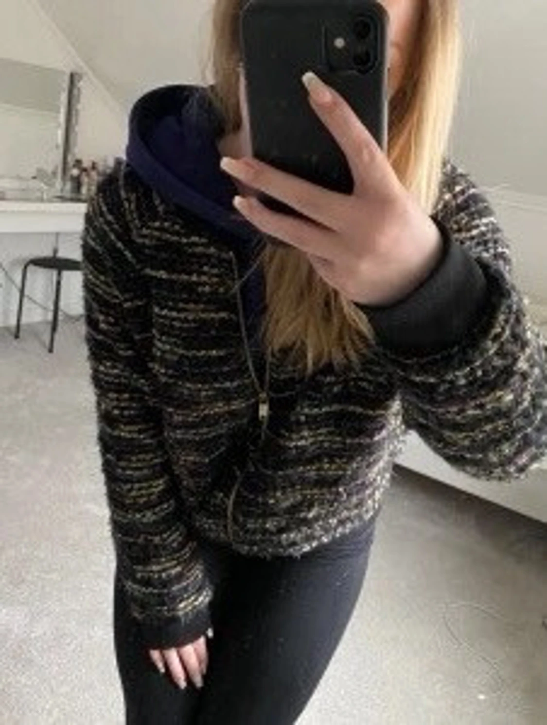 Randig teddyjacka med dragkedja - 1