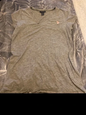 Grå t-shirt från Ralph Lauren - Snygg grå t-shirt från Ralph Lauren med klassisk rosa broderad logga på bröstet. T-shirten har rund halsringning och korta ärmar. Tillverkad i mjuk bomull för en skön känsla och enkel stil.