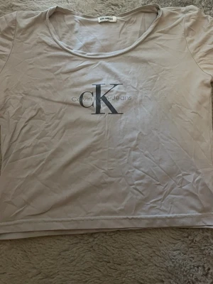 Gråvit CK t-shirt från Calvin Klein - Snygg grå vit t-shirt från Calvin Klein Jeans med klassisk CK-logga i mörk grå på bröstet. T-shirten har rund halsringning och korta ärmar. Tillverkad i mjuk bomull som känns skön mot huden. Perfekt för en clean och stilren look.