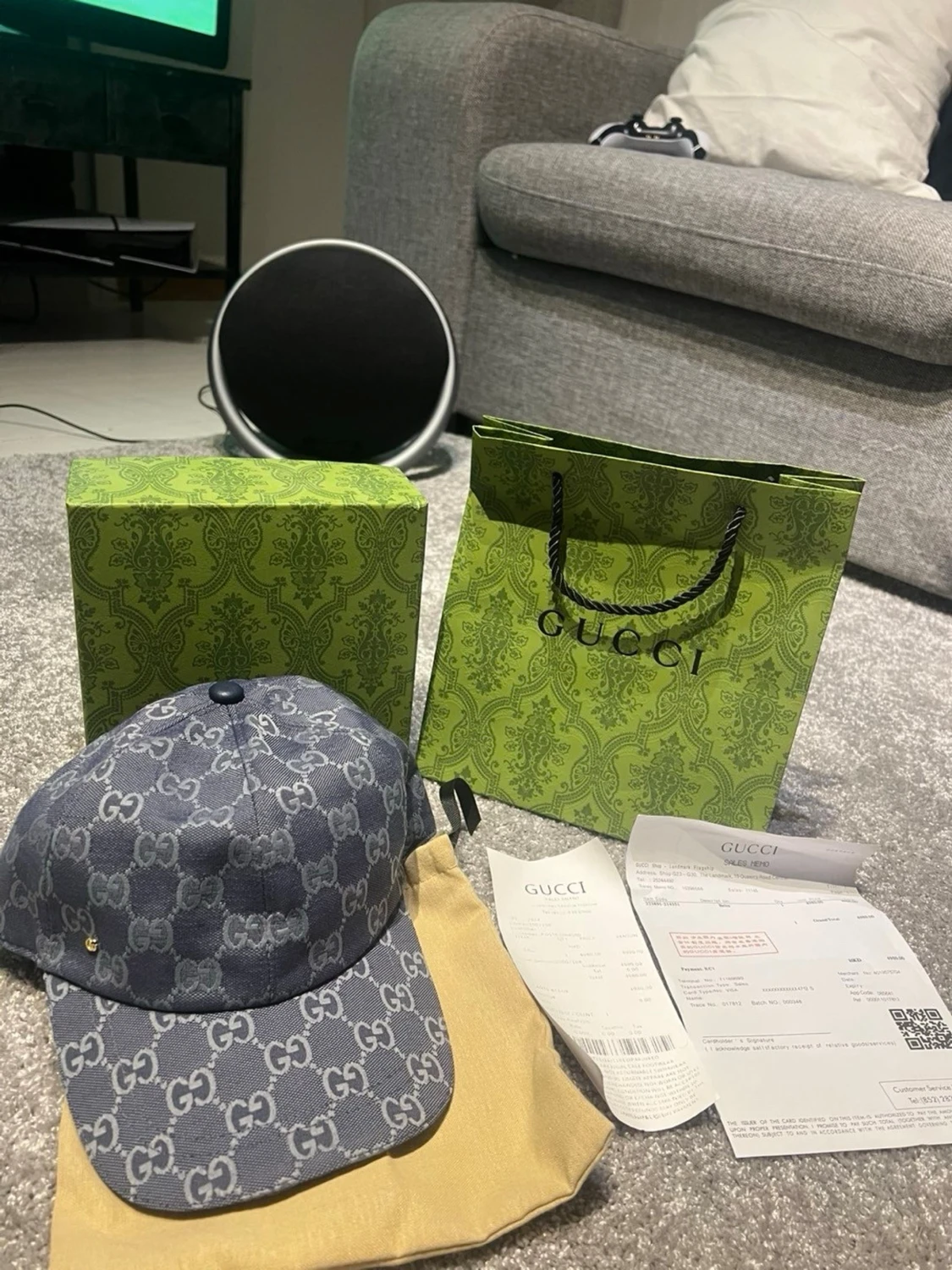 Gucci blå keps med GG-mönster