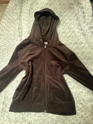 Brun velourhoodie från Gina Tricot - Mjuk brun hoodie i velour från Gina Tricot med dragkedja framtill och luva. Tröjan har fickor på magen och har ett jätteskönt tyg. Perfekt till jeans eller annat. 