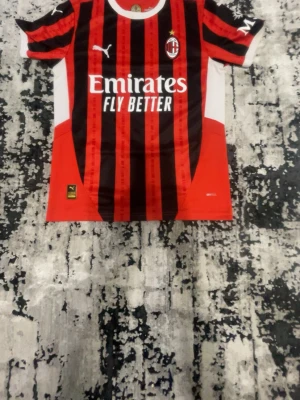 AC Milan matchtröja Puma röd/svart - Snygg AC Milan matchtröja från Puma i rött och svart med vita detaljer. Tröjan har klubbmärke och Puma-logga på bröstet samt sponsortryck 'Emirates Fly Better' framtill. Tillverkad i lätt och ventilerande material, perfekt för fotbollsträning eller match.